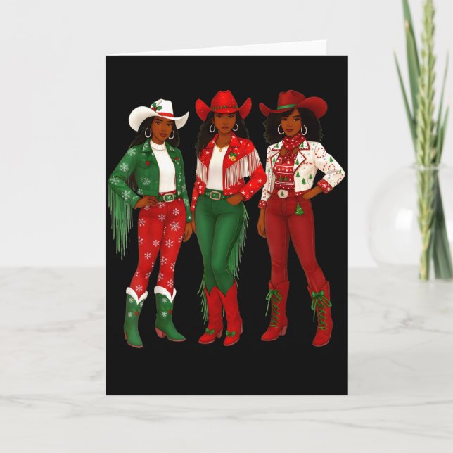Merry Christmas African American Afro Cowgirl West Karte (Vorderseite)