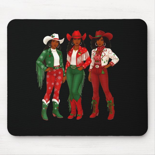 Merry Christmas African American Afro Cowgirl West Mousepad (Vorne)