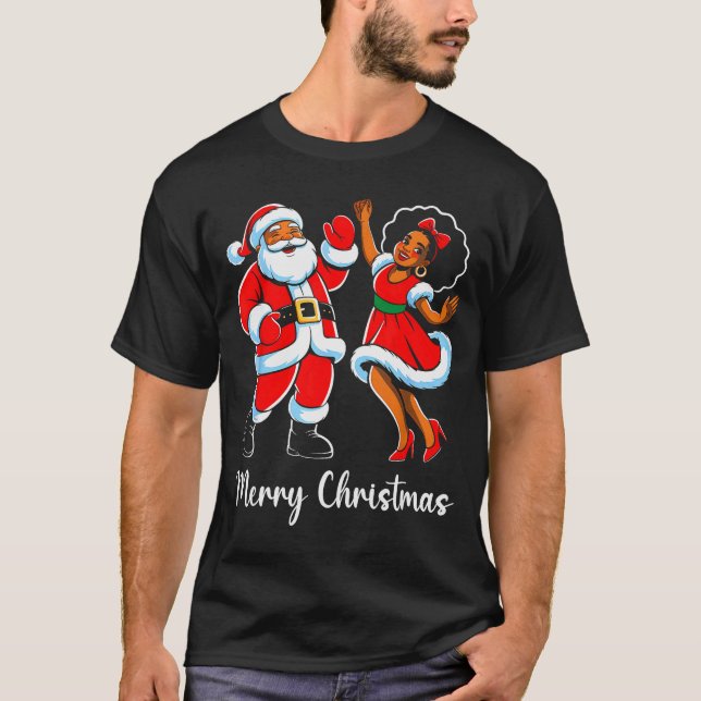 Merry Christmas African American Santa Claus Xmas  T-Shirt (Vorderseite)