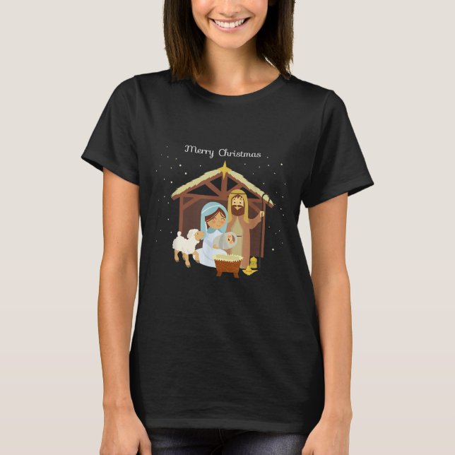 Merry Christmas &amp; Nativity Scene Christian Fai T-Shirt (Vorderseite)