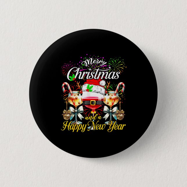 Merry Christmas And A Happy New Year Firework Wine Button (Vorderseite)