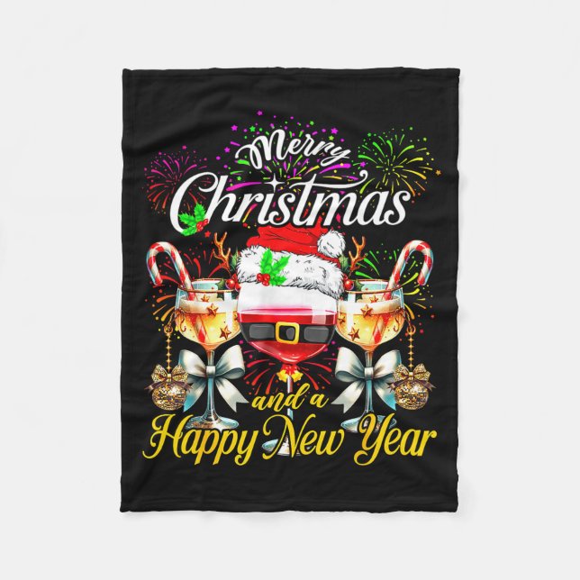 Merry Christmas And A Happy New Year Firework Wine Fleecedecke (Vorderseite)