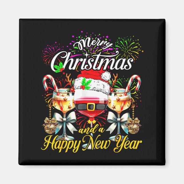 Merry Christmas And A Happy New Year Firework Wine Magnet (Vorne)