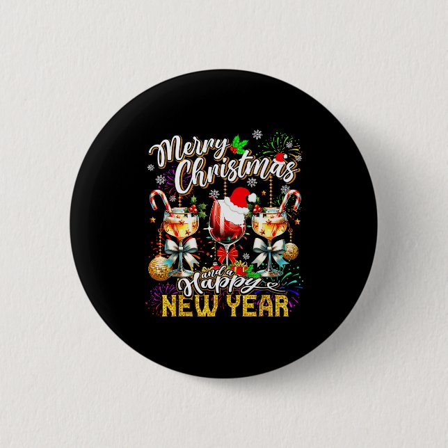 Merry Christmas And A Happy New Year Wine Gles Fir Button (Vorderseite)