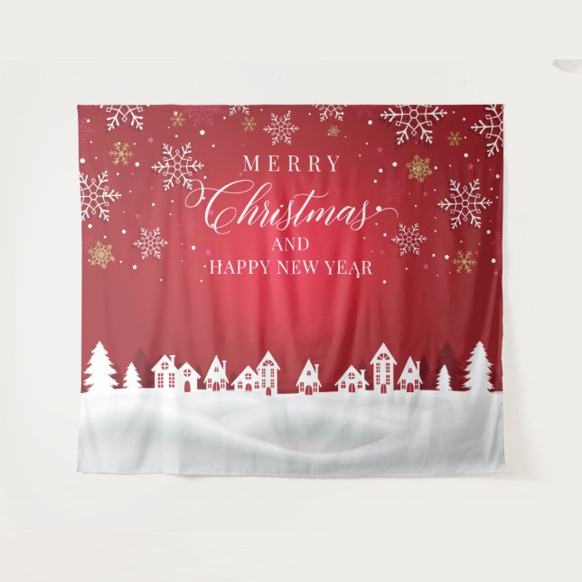 Merry Christmas and Happy New Year backdrop  Wandteppich (Vorderseite (Horizontal))