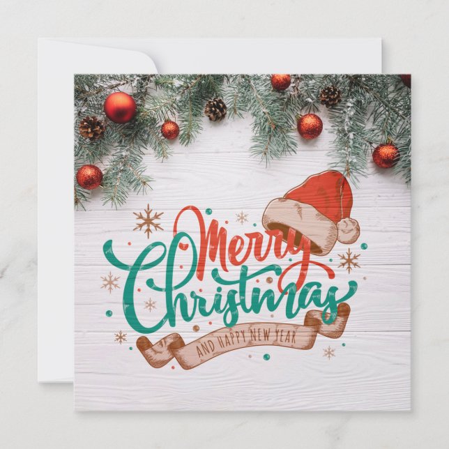 Merry Christmas And Happy New Year Einladung (Vorderseite)