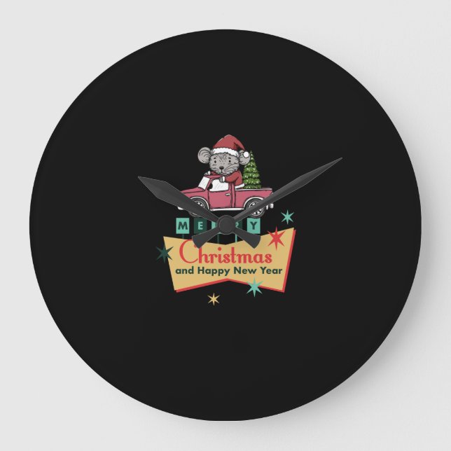 Merry Christmas and Happy New Year Große Wanduhr (Vorderseite)
