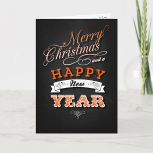 Merry Christmas and Happy New Year in Orange Feiertagskarte