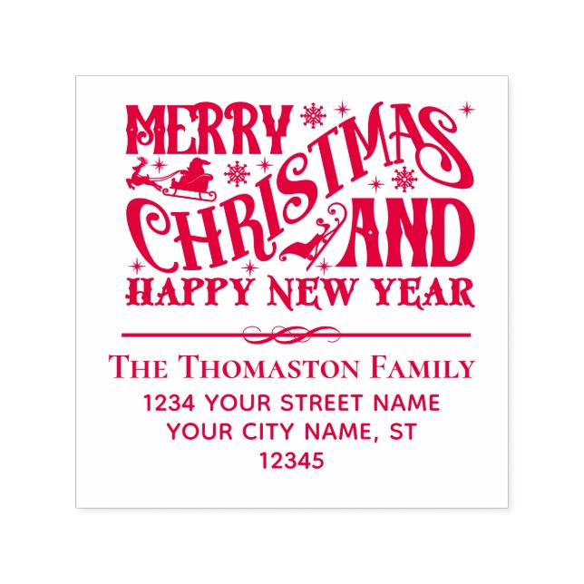 Merry Christmas and Happy New Year Name Address Permastempel (Design)