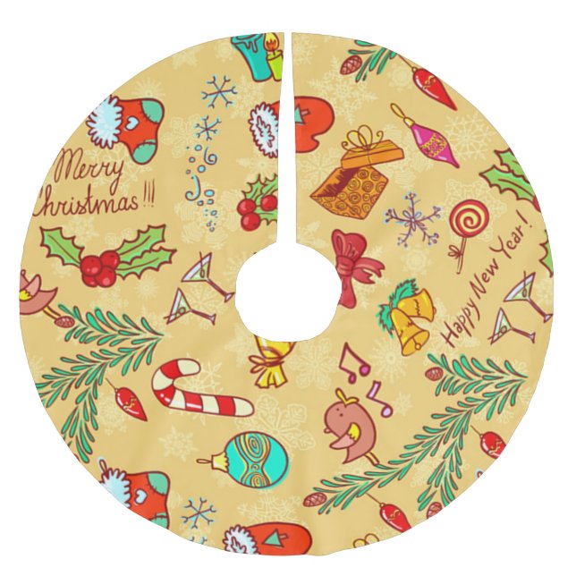 Merry Christmas And Happy New Year Polyester Weihnachtsbaumdecke (Vorderseite)