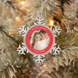 Merry Christmas and Married Photo Schneeflocken Zinn-Ornament