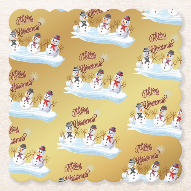 Merry Christmas and snowmen on faux gold Untersetzer (Vorderseite)