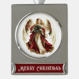Merry Christmas – Angel  Banner-Ornament Silber