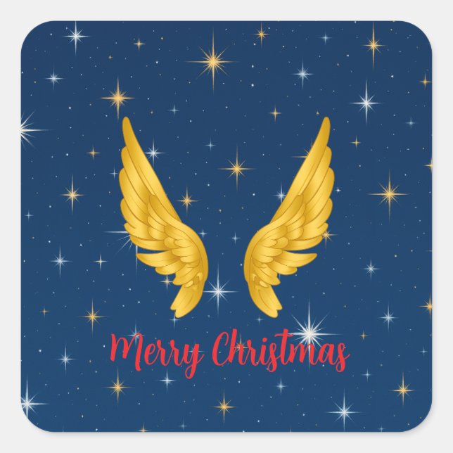 Merry Christmas Angel Wings Quadratischer Aufkleber (Vorderseite)