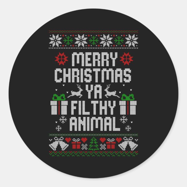 Merry Christmas Animal Filthy Ya Xmas Pajama Long  Runder Aufkleber (Vorderseite)