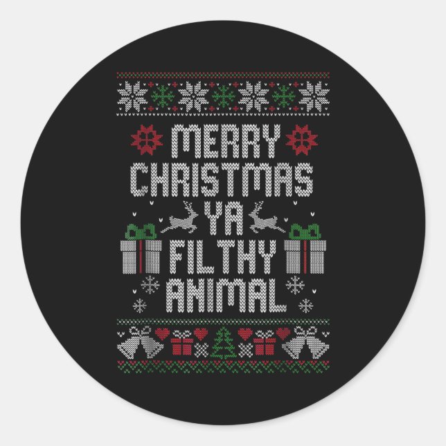 Merry Christmas Animal Filthy Ya Xmas Pajama  Runder Aufkleber (Vorderseite)