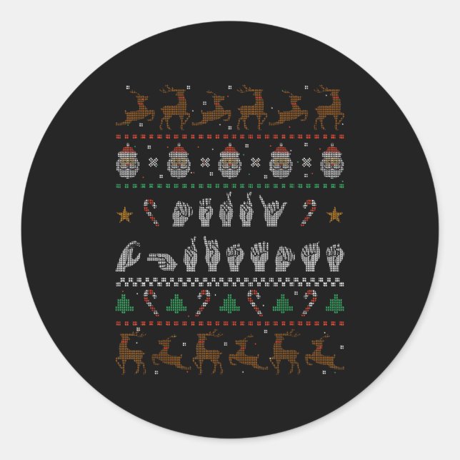 Merry Christmas Asl Sign Language Deaf Pride Sped  Runder Aufkleber (Vorderseite)