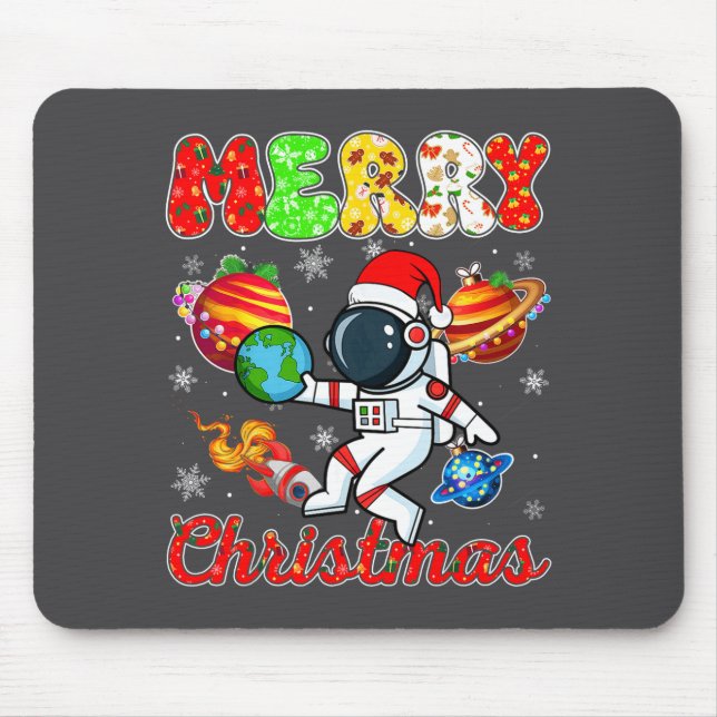 Merry Christmas Astronaut Santa Hat Snowflakes Tre Mousepad (Vorne)