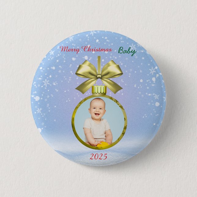 Merry Christmas Baby Photo  Button (Vorderseite)