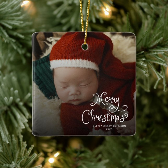 Merry Christmas Baby Photo Keramikornament (Baum)