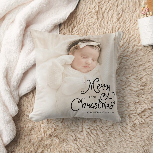 Merry Christmas Baby Photo Kissen