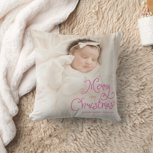 Merry Christmas Baby Photo Pink Kissen (Decke)