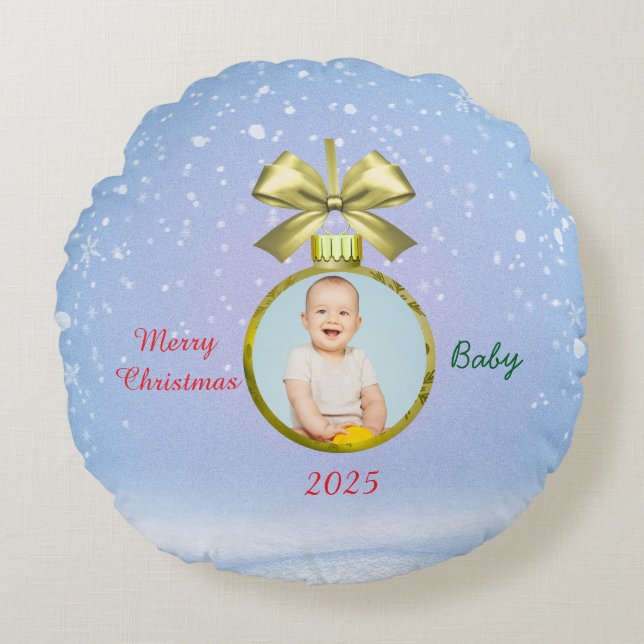 Merry Christmas Baby Photo Rundes Kissen (Vorderseite)
