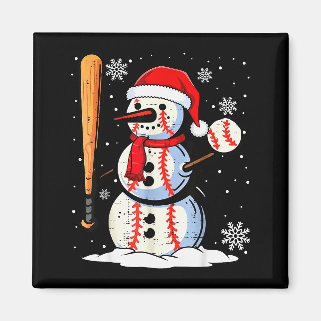 Merry Christmas Baseball Snowman Holiday Srts Xmas Magnet (Vorne)