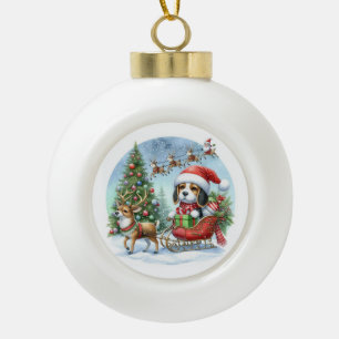 MERRY CHRISTMAS BEAGLE KERAMIK Kugel-Ornament