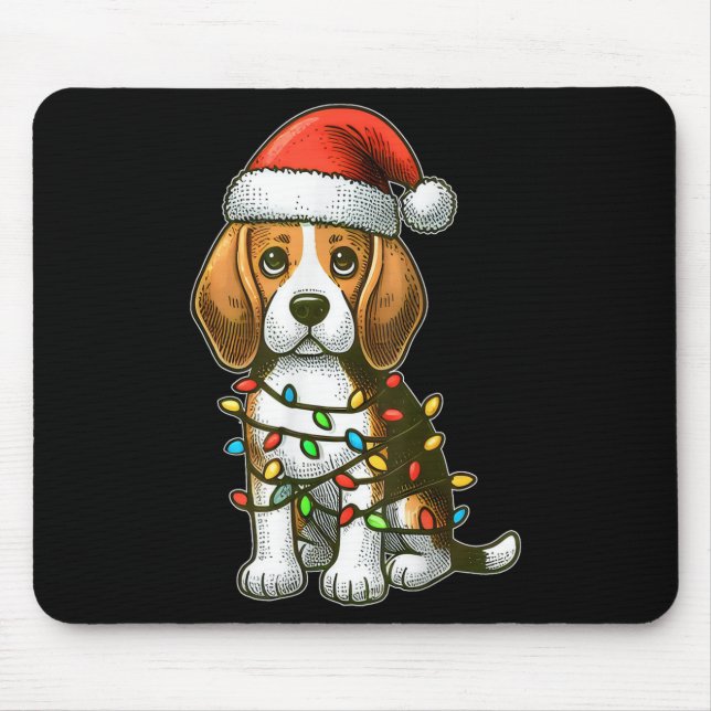 Merry Christmas Beagle Santa Christmas Lights Dog  Mousepad (Vorne)