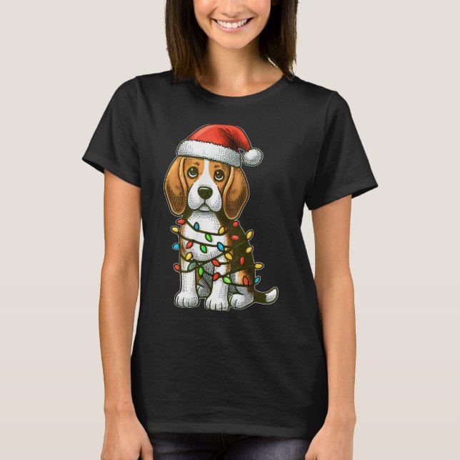 Merry Christmas Beagle Santa Christmas Lights Dog  T-Shirt (Vorderseite)