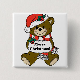 Merry Christmas Bear Button