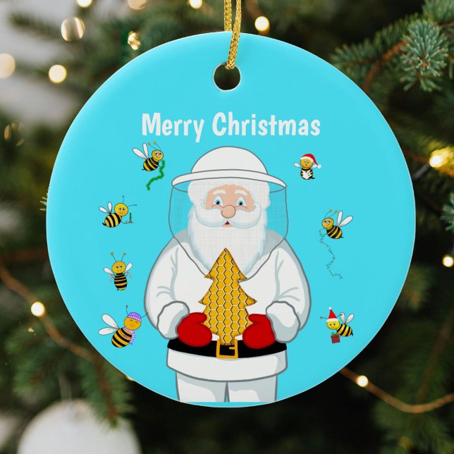 Merry Christmas Beekeeper Apiary Santa with Bees Keramik Ornament (Von Creator hochgeladen)