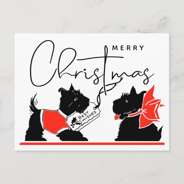MERRY CHRISTMAS | Best Wishs Scottie Dogs Postkarte (Vorderseite)