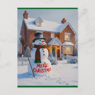 MERRY CHRISTMAS BIG SNOWMAN WINTER SCENE POSTKARTE