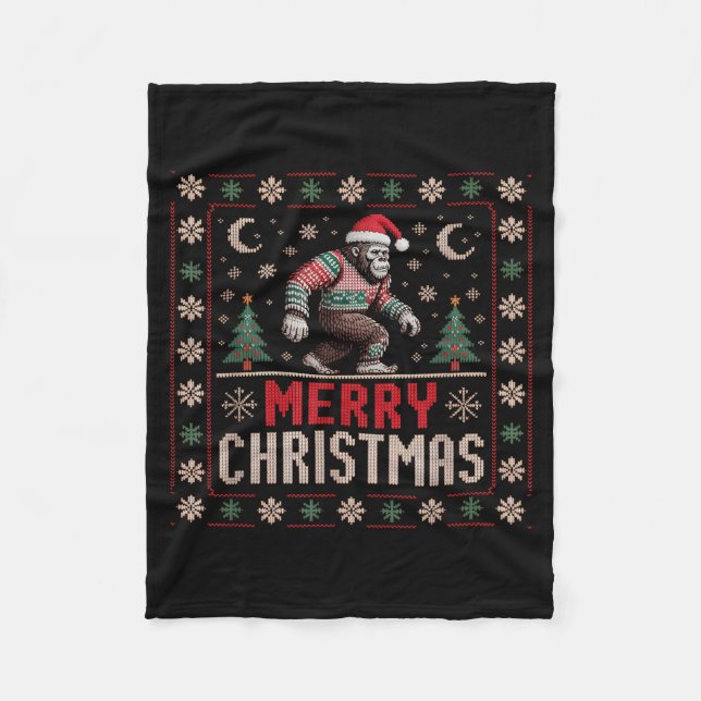Merry Christmas Bigfoot Funny Ugly Sweater Art  Fleecedecke (Vorderseite)