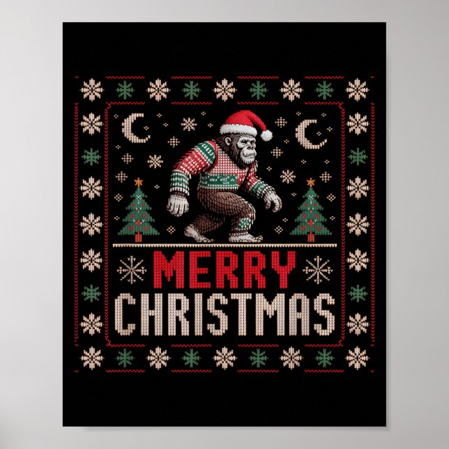 Merry Christmas Bigfoot Funny Ugly Sweater Art  Poster (Vorne)