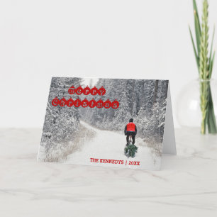 Merry Christmas - Biker Bringing Home the Tree Feiertagskarte