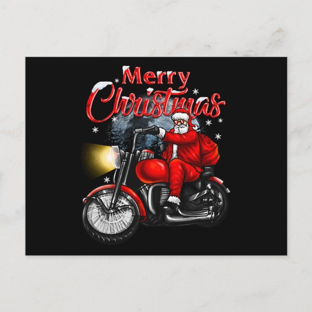 Merry Christmas Biker Santa Ankündigungspostkarte (Vorderseite)