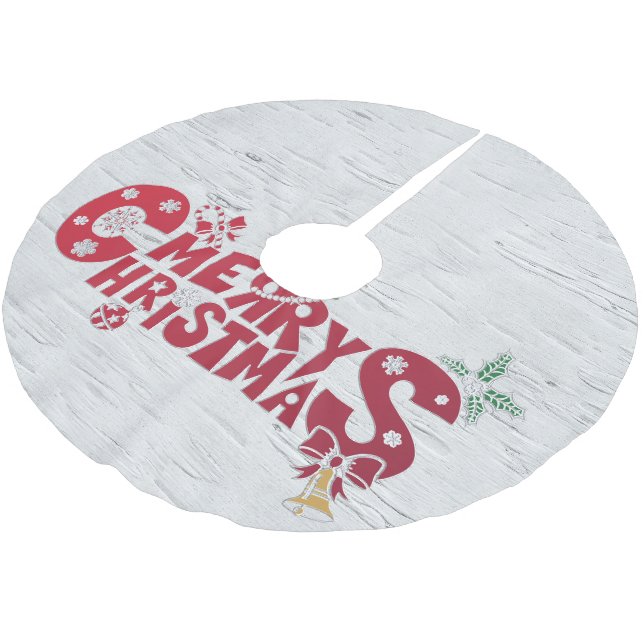 Merry Christmas Birch Tree Muster Polyester Weihnachtsbaumdecke (Schrägansicht)