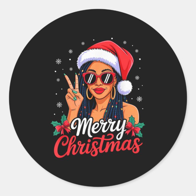Merry Christmas Black African Girl American Melani Runder Aufkleber (Vorderseite)