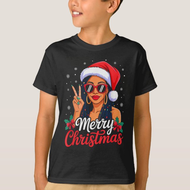 Merry Christmas Black African Girl American Melani T-Shirt (Vorderseite)