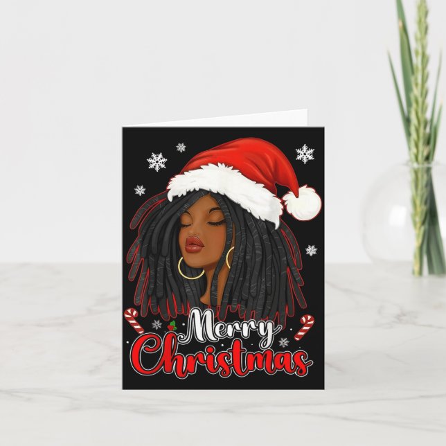 Merry Christmas Black African Girl Santa Hat Xmas  Karte (Vorderseite)