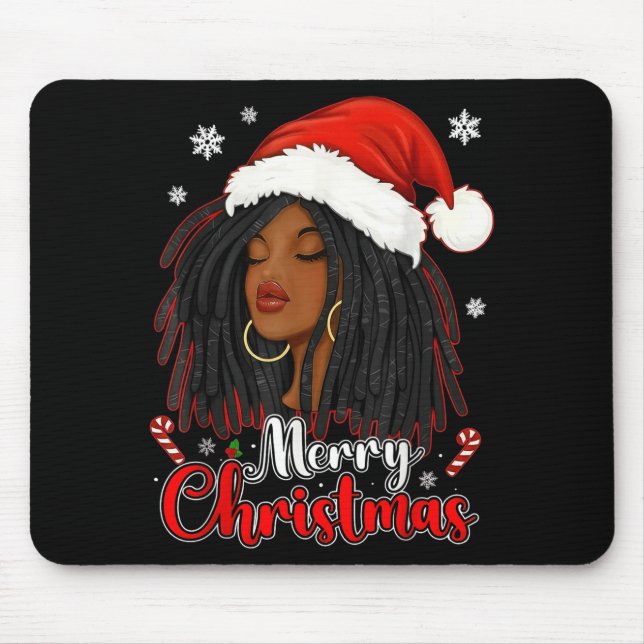Merry Christmas Black African Girl Santa Hat Xmas  Mousepad (Vorne)
