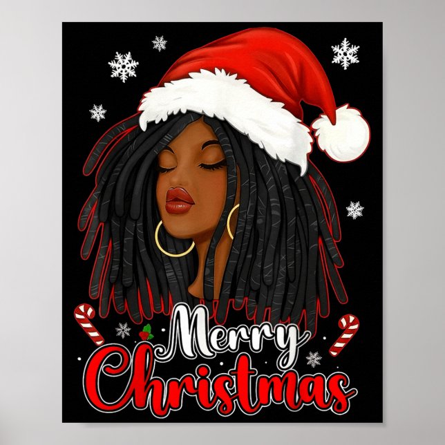 Merry Christmas Black African Girl Santa Hat Xmas  Poster (Vorne)