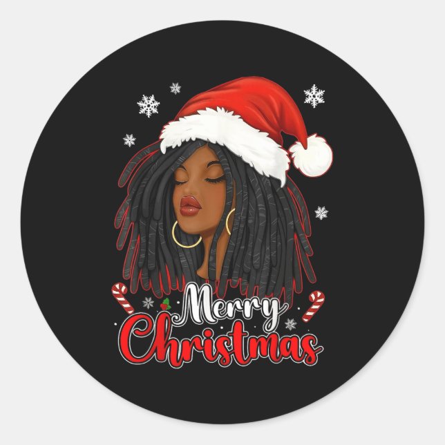 Merry Christmas Black African Girl Santa Hat Xmas  Runder Aufkleber (Vorderseite)