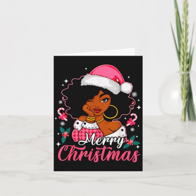 Merry Christmas Black Afro African American Girl S Karte (Vorderseite)