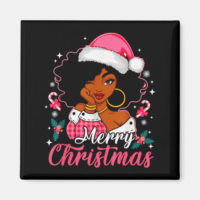 Merry Christmas Black Afro African American Girl S Magnet (Vorne)
