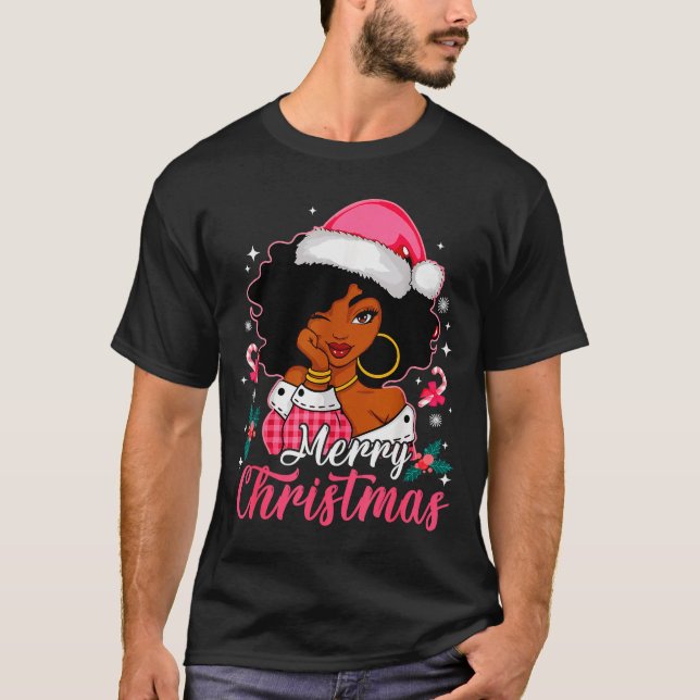 Merry Christmas Black Afro African American Girl S T-Shirt (Vorderseite)