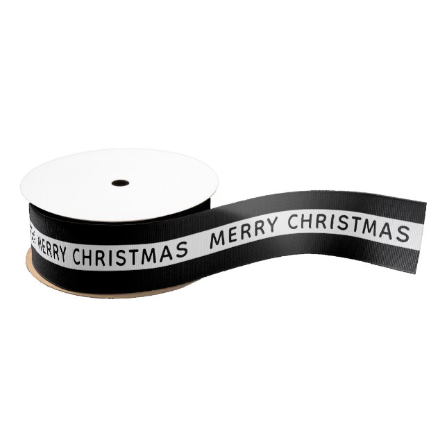 Merry Christmas Black And White Striped Holiday Ripsband (Spule)